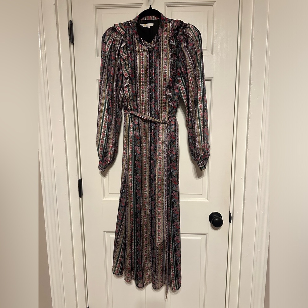 Boden Ruffle Metallic Midi Dress - Picture 2 of 5